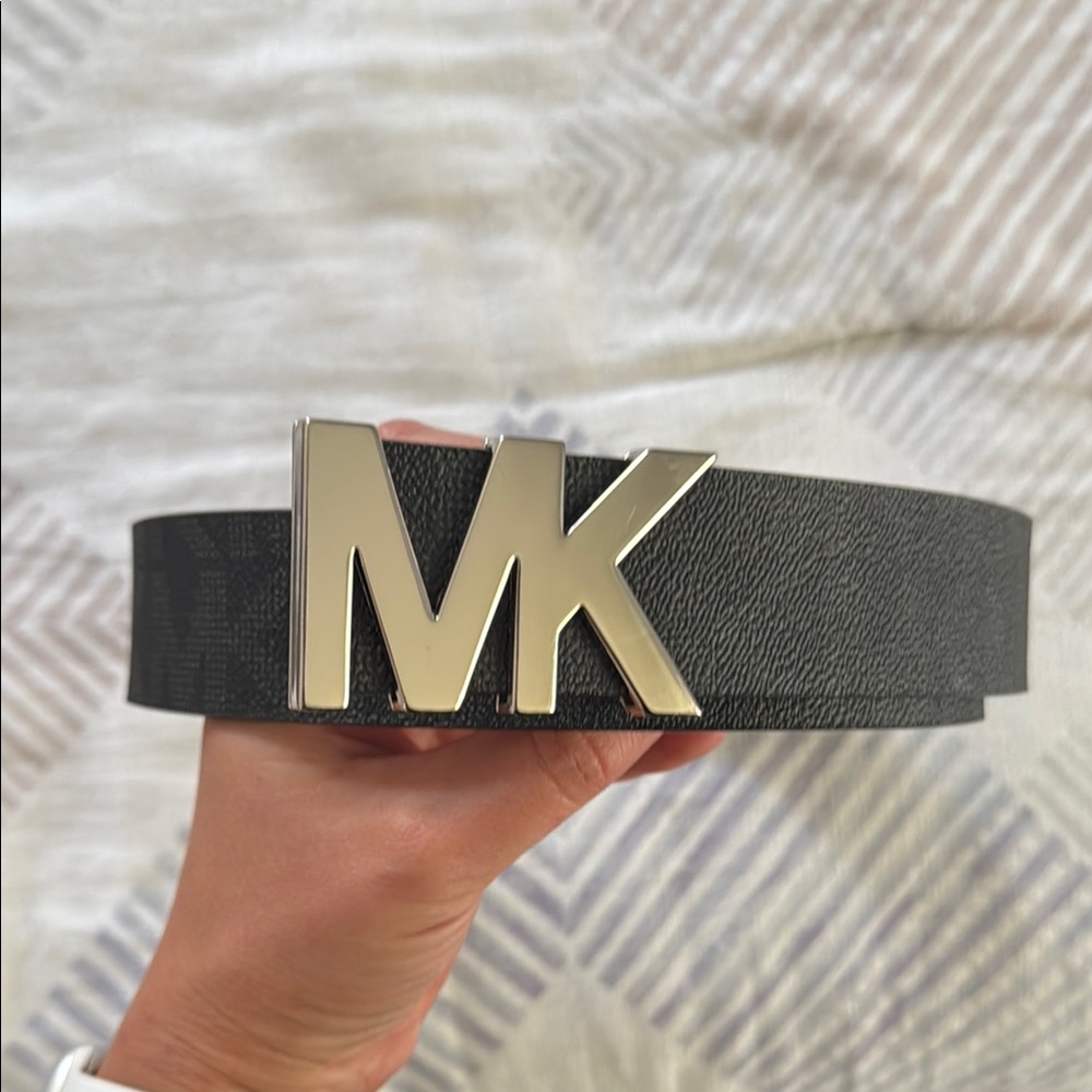 Michael Kors Black Belt with Silver Logo Medium